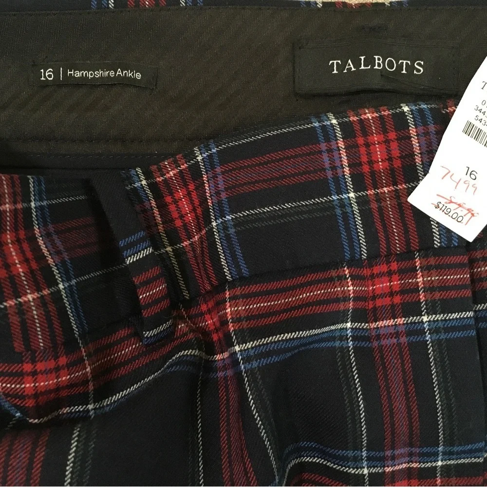 New TALBOTS Hampshire ankle pants Blue Red Tartan Plaid Bi-Stretch - Picture 7 of 8